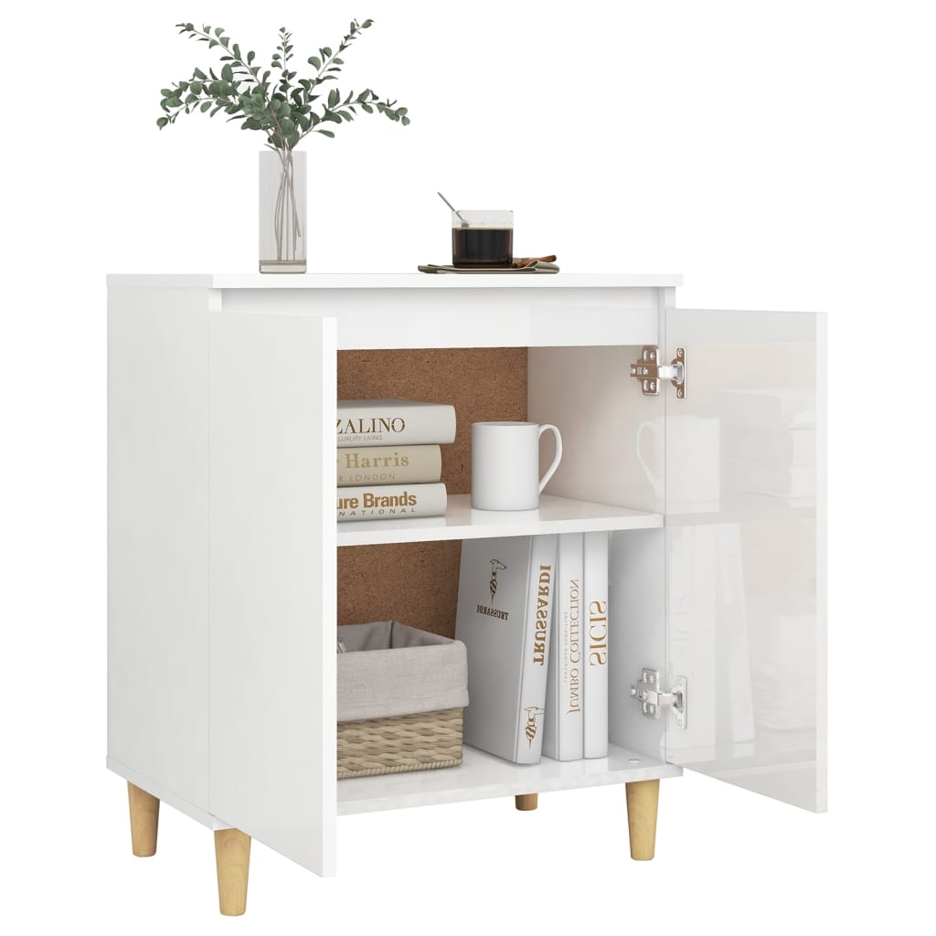 Sideboard mit Massivholz-Beinen Hochglanz-Weiß 60x35x70 cm