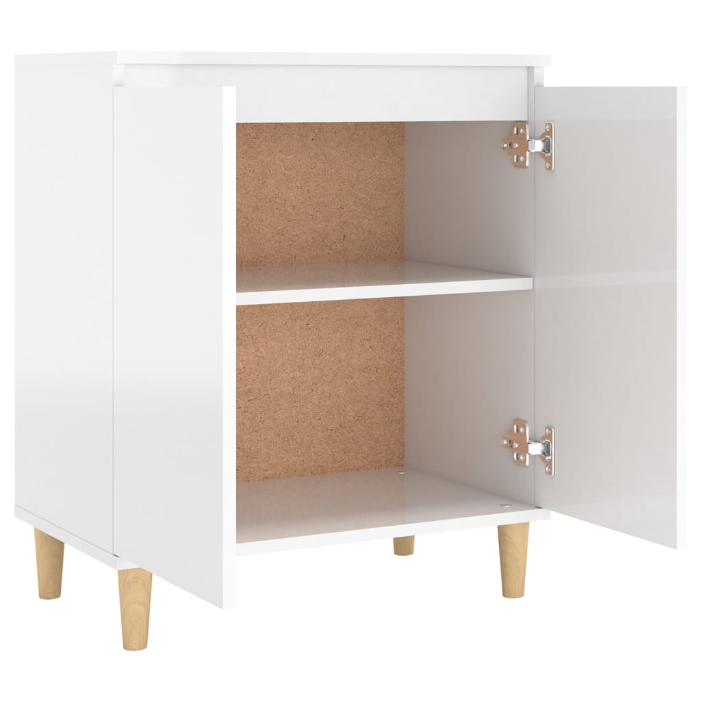 Sideboard mit Massivholz-Beinen Hochglanz-Weiß 60x35x70 cm