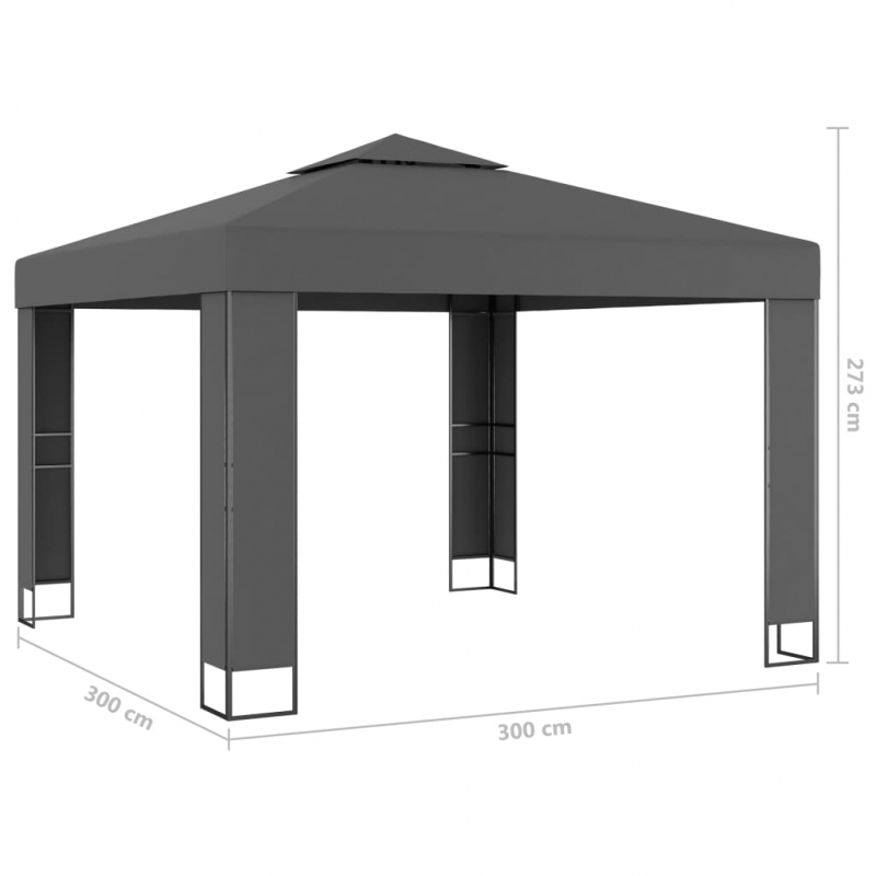 Pavillon mit Doppeldach & LED-Lichterkette 3x3 m Anthrazit