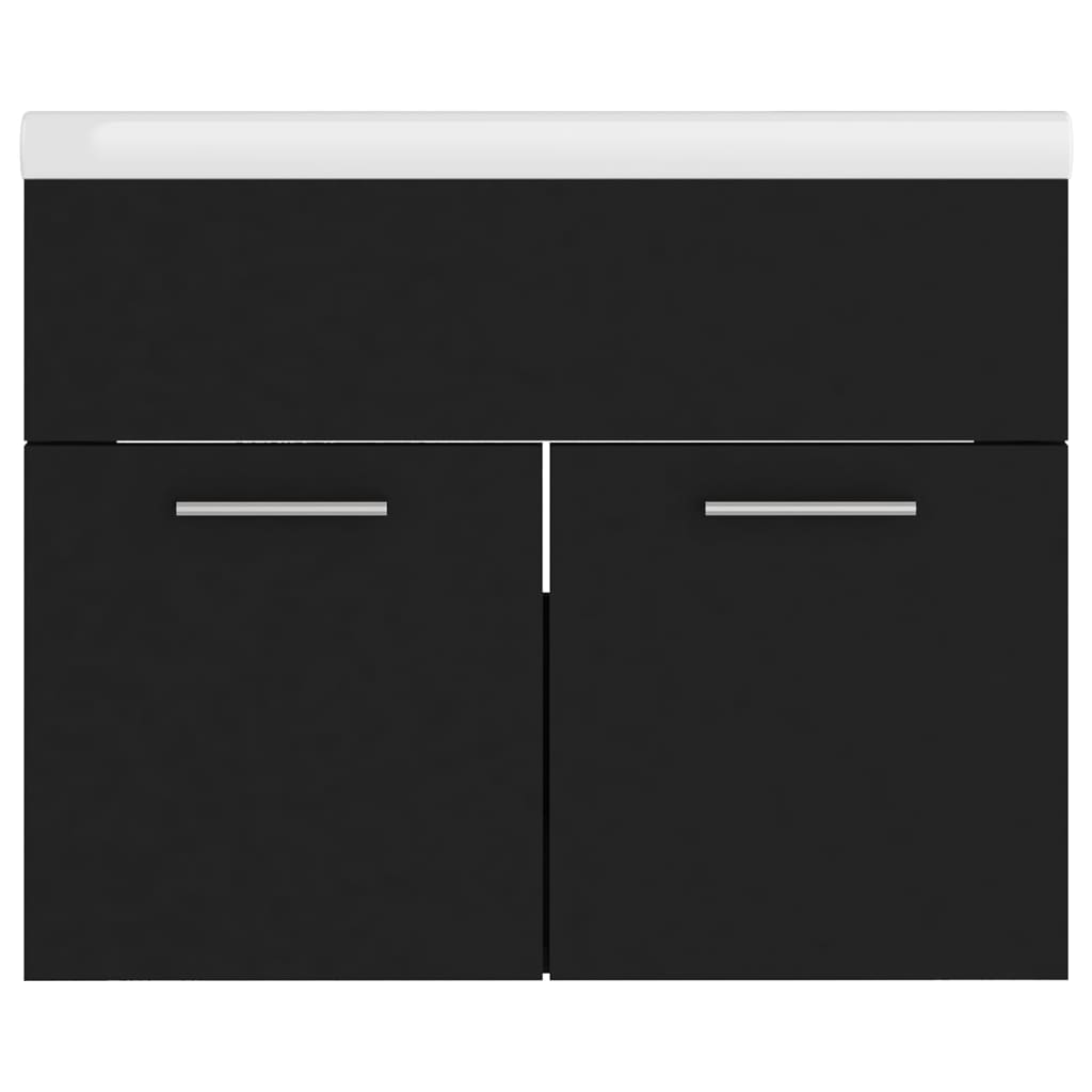 Waschbeckenunterschrank mit Einbaubecken Schwarz Holzwerkstoff