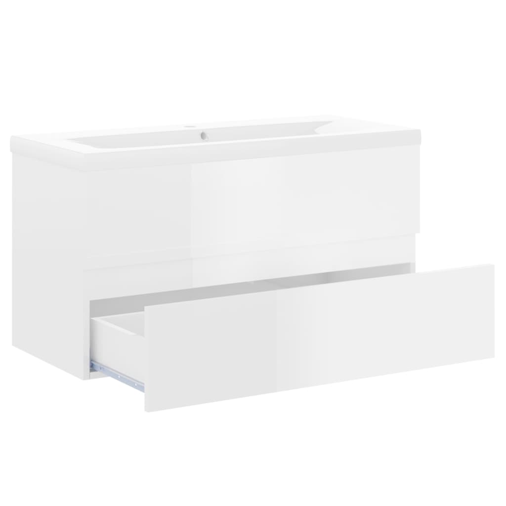 Waschbeckenunterschrank mit Einbaubecken Hochglanz-Weiß