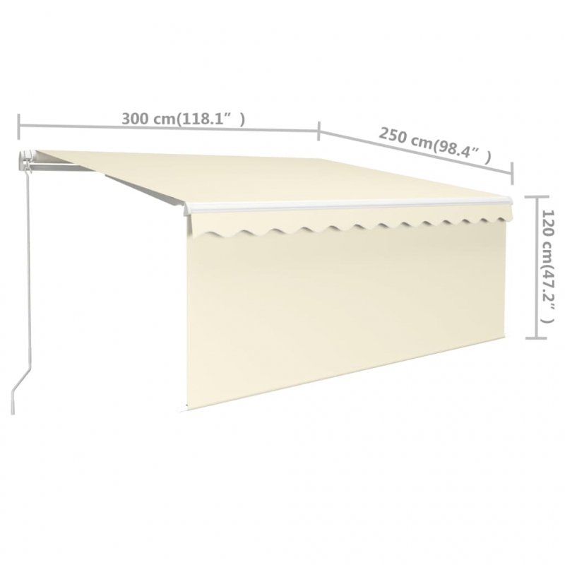 Markise Manuell Einziehbar mit Rollo 3x2,5 m Creme