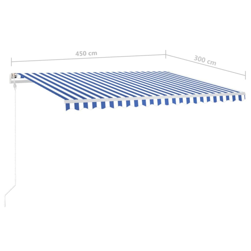 Markise Manuell Einziehbar mit LED 4,5x3 m Blau & Weiß