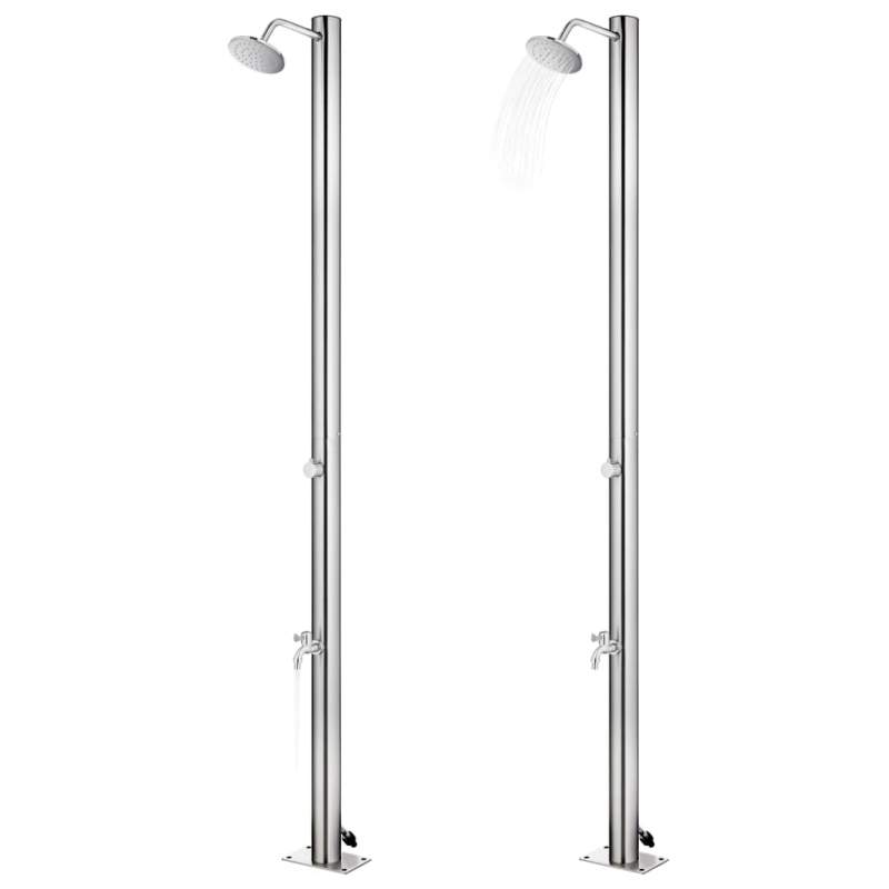 Gartendusche mit Grauer Bodenplatte 220 cm Edelstahl