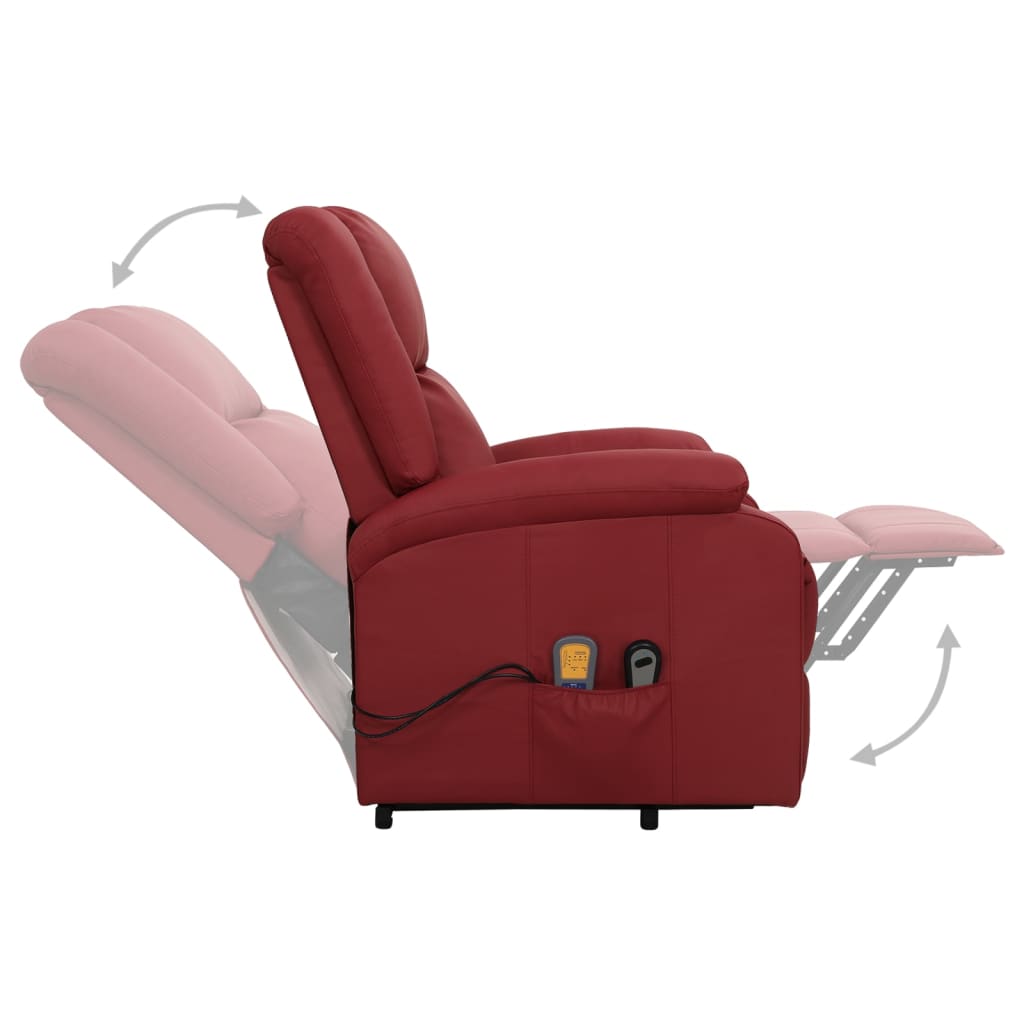 Massagesessel mit Aufstehhilfe Weinrot Kunstleder