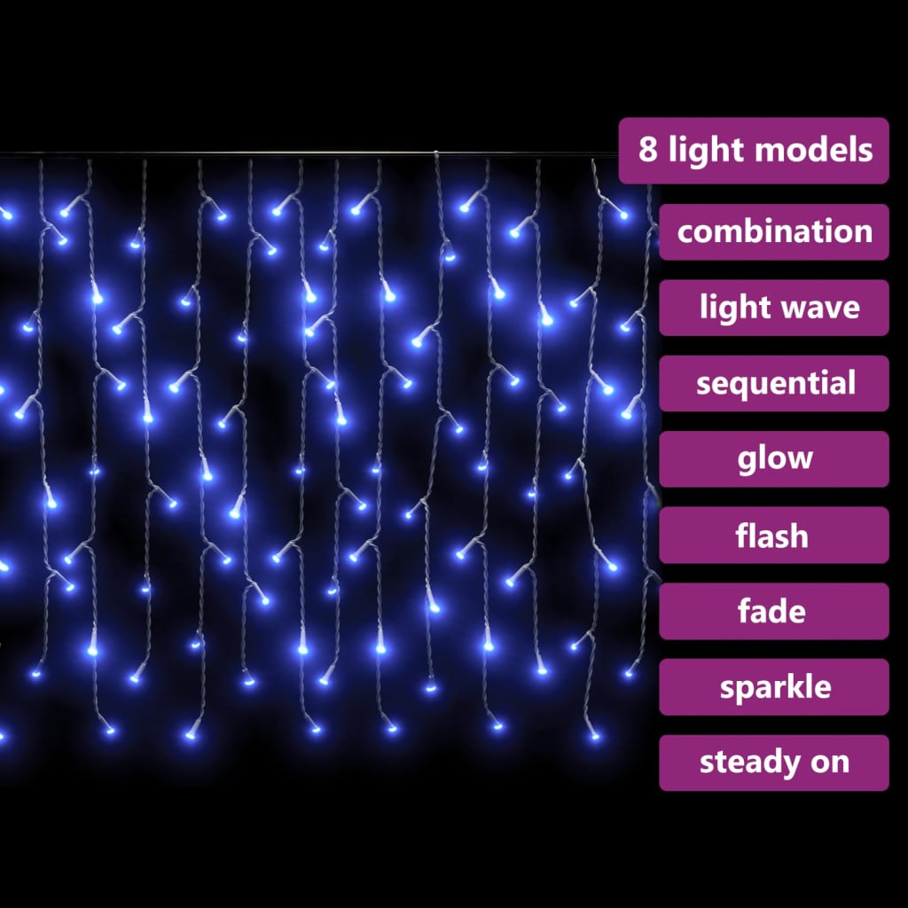 Lichtervorhang LED Eiszapfen 10 m 400 LED Blau 8 Funktionen