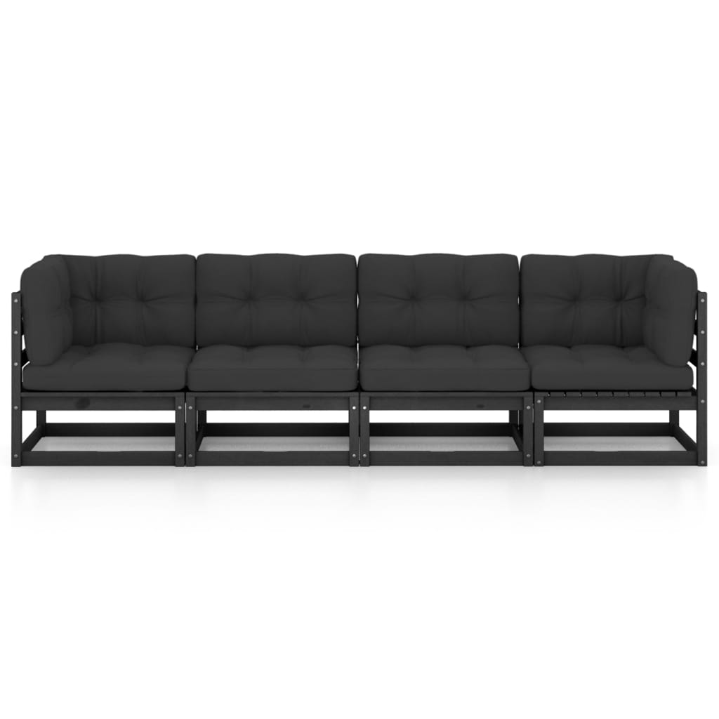 4-Sitzer-Gartensofa mit Kissen Kiefer Massivholz