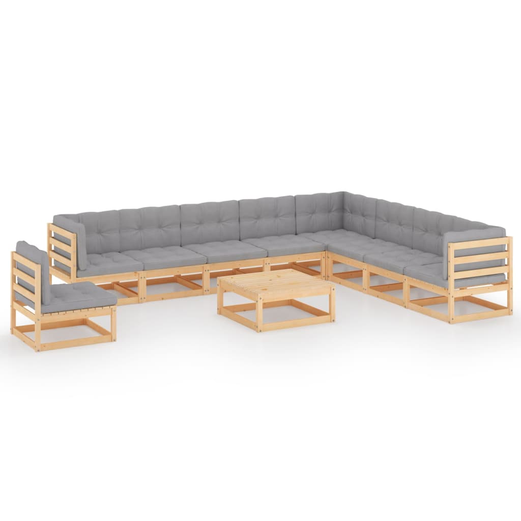 10-tlg. Garten-Lounge-Set mit Kissen Kiefer Massivholz