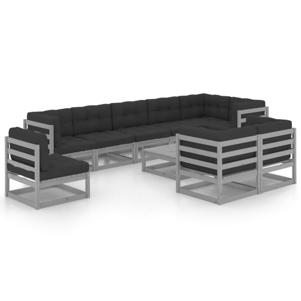 10-tlg. Garten-Lounge-Set mit Kissen Kiefer Massivholz