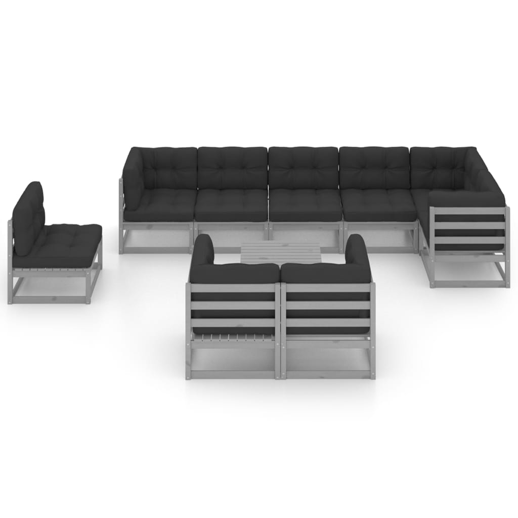 10-tlg. Garten-Lounge-Set mit Kissen Kiefer Massivholz