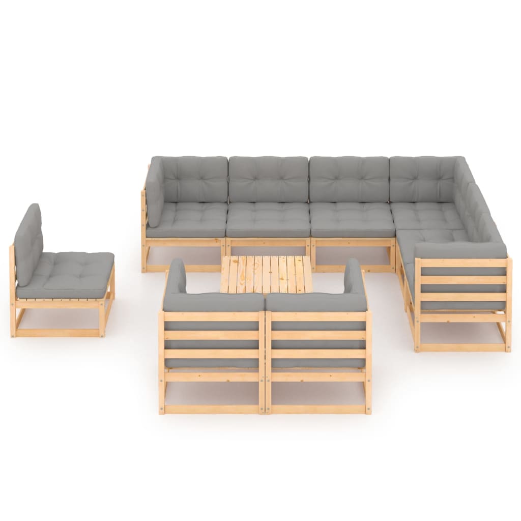 10-tlg. Garten-Lounge-Set mit Kissen Kiefer Massivholz