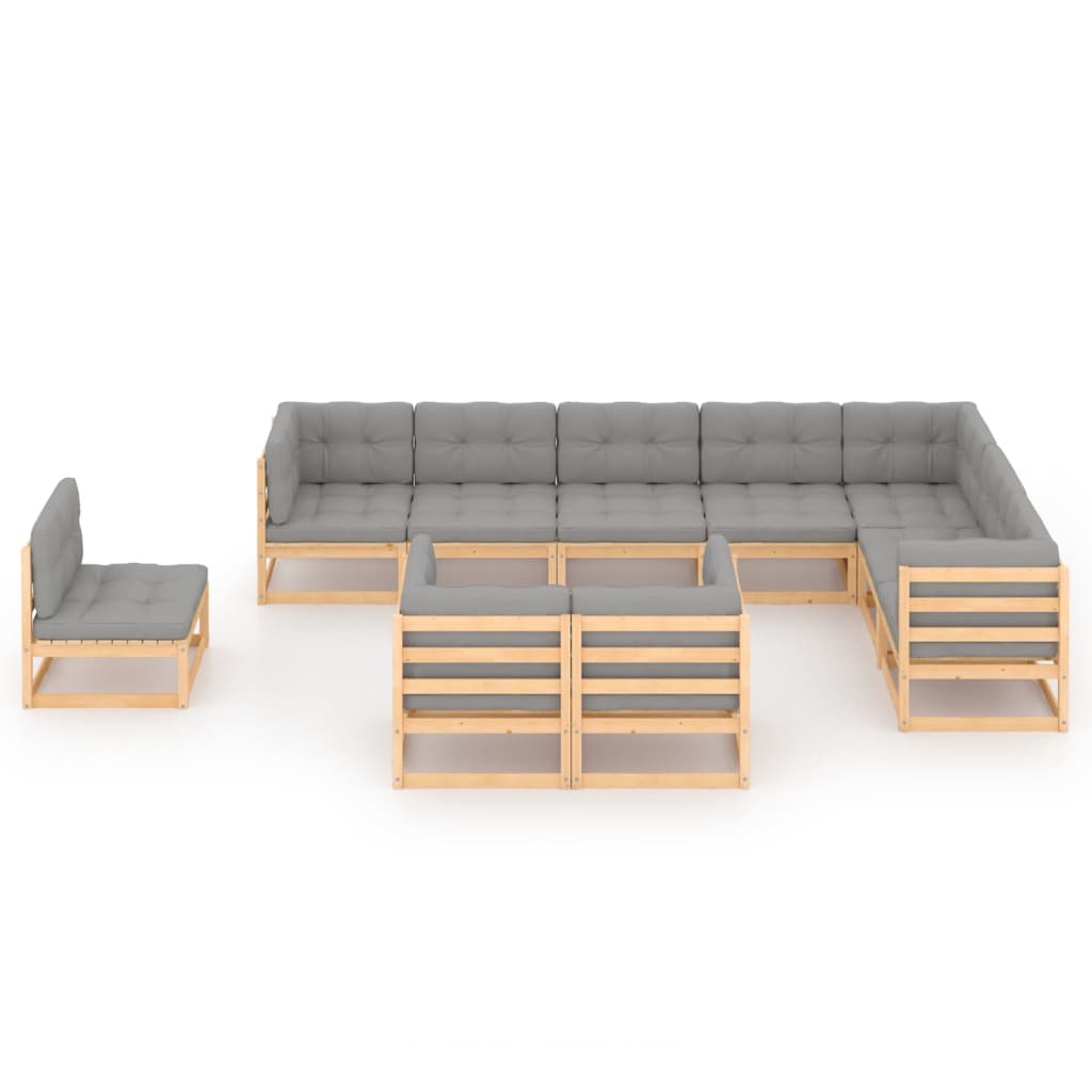 10-tlg. Garten-Lounge-Set mit Kissen Kiefer Massivholz