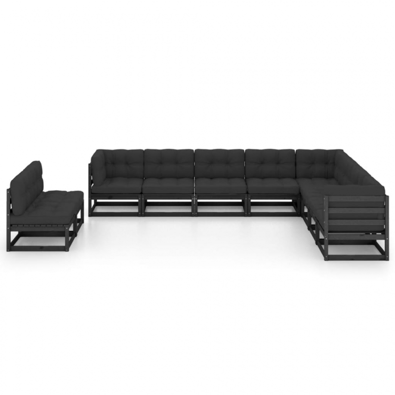 10-tlg. Garten-Lounge-Set mit Kissen Schwarz Massivholz Kiefer