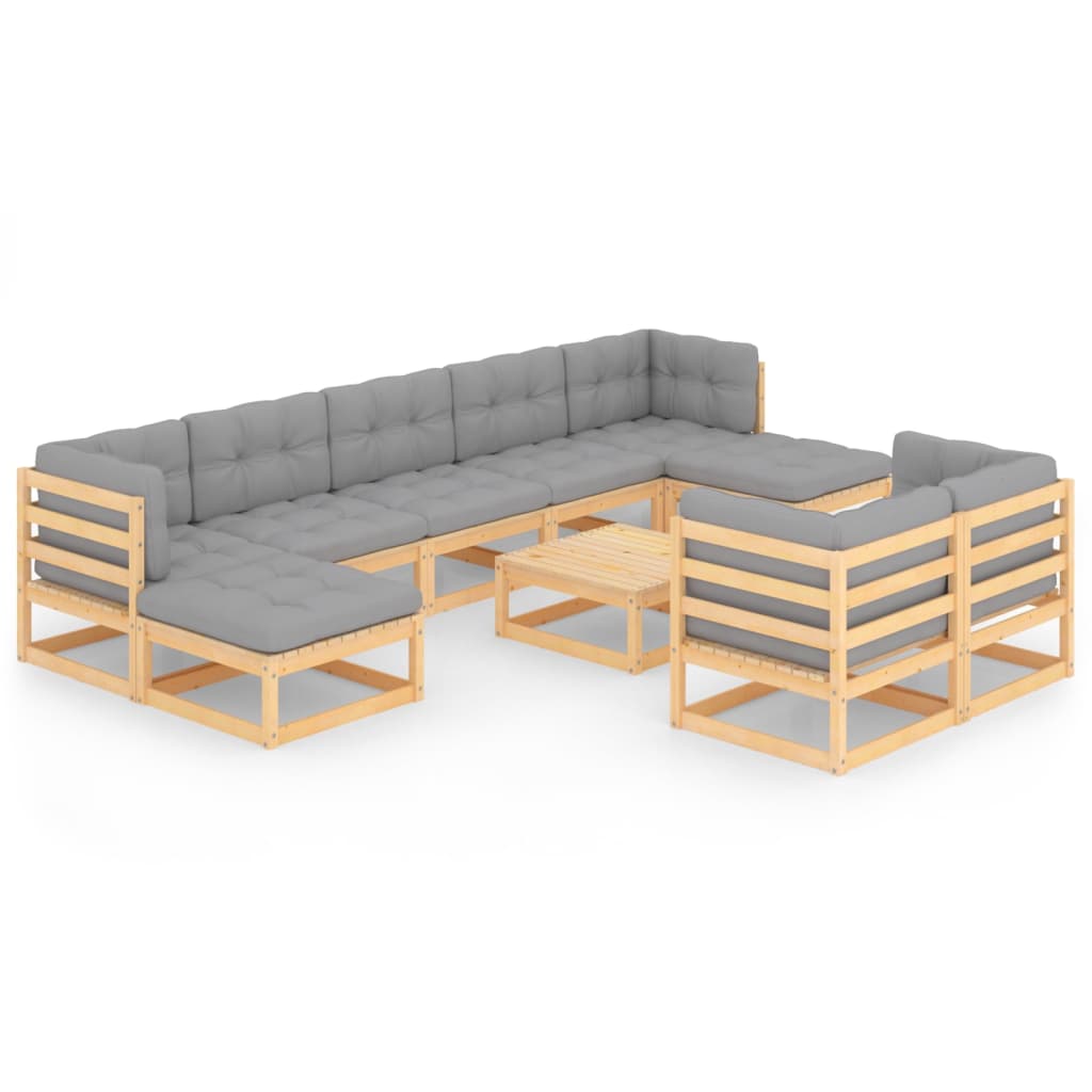 10-tlg. Garten-Lounge-Set mit Kissen Kiefer Massivholz