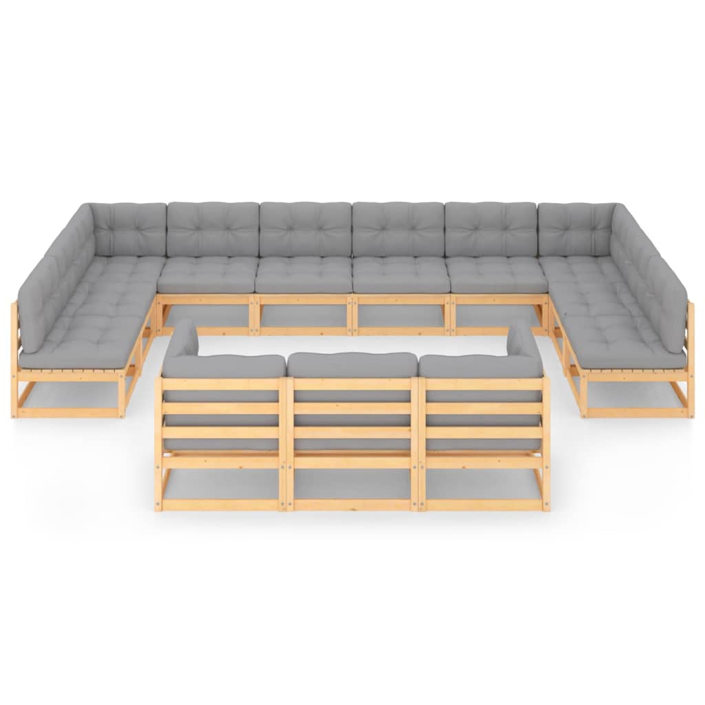 13-tlg. Garten-Lounge-Set mit Kissen Massivholz Kiefer