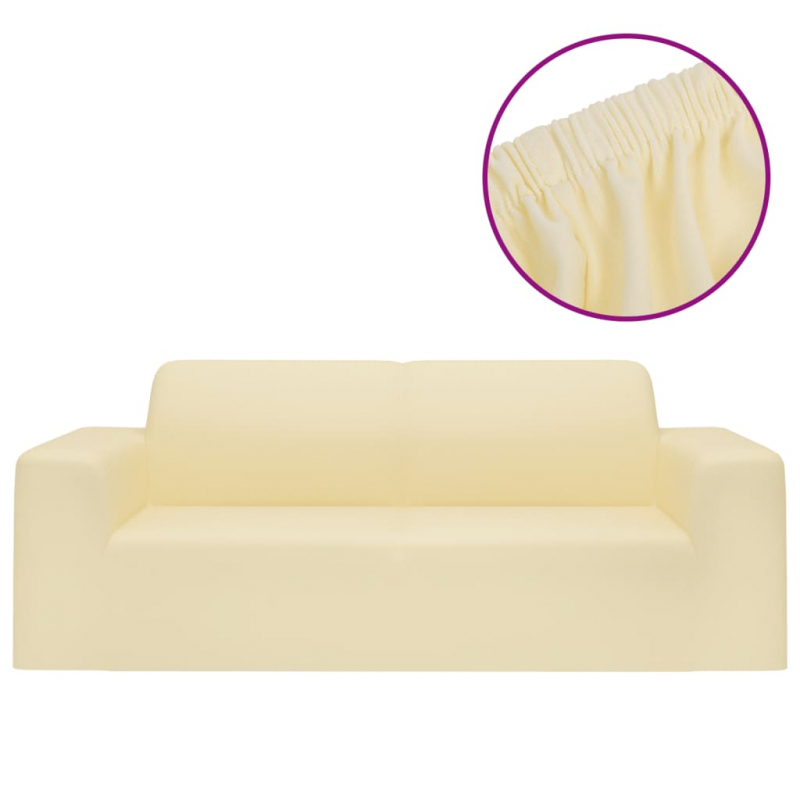 Stretch Sofahusse 2-Sitzer Creme Polyester-Jersey