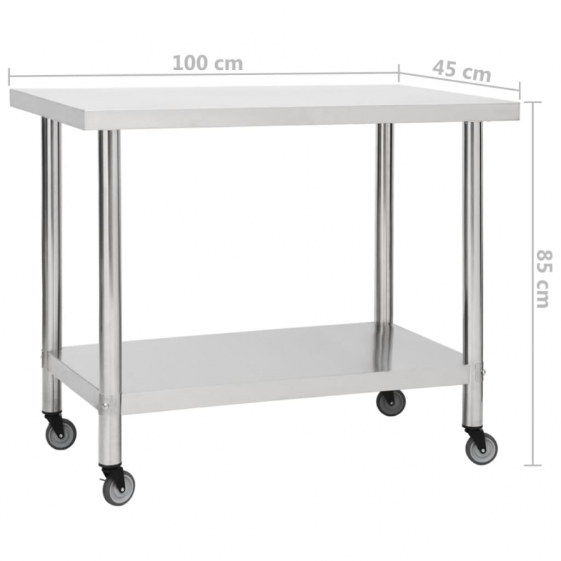 Küchen-Arbeitstisch mit Rollen 100x45x85 cm Edelstahl