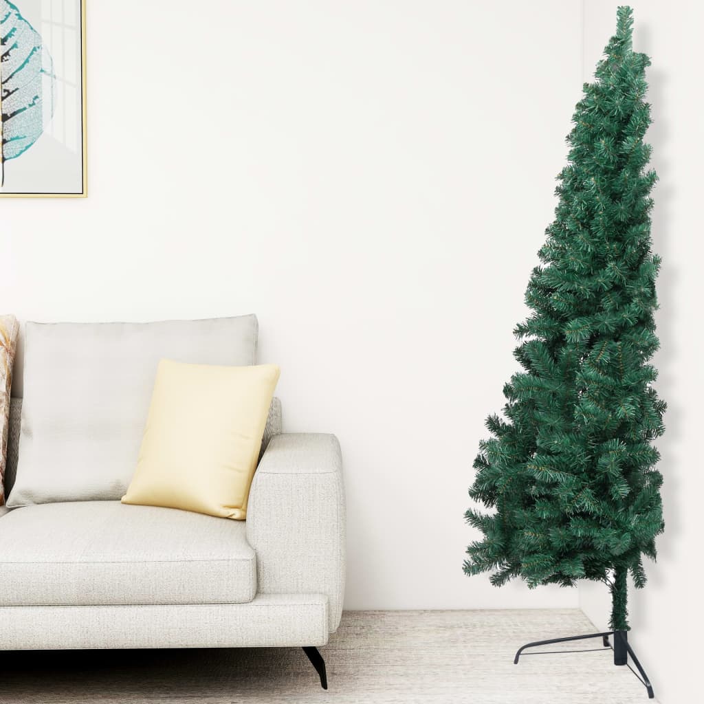 Künstlicher Halb-Weihnachtsbaum Beleuchtung Kugeln Grün 210 cm