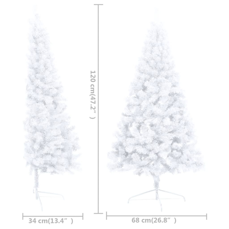 Künstlicher Halb-Weihnachtsbaum Beleuchtung Kugeln Weiß 120 cm