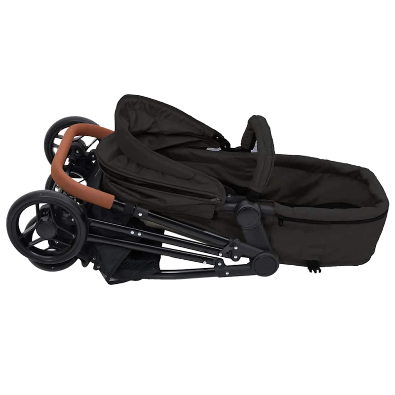 3-in-1 Kinderwagen Anthrazit und Schwarz Stahl