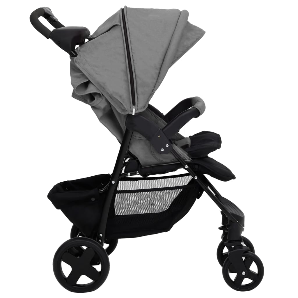 2-in-1 Kinderwagen Hellgrau Stahl