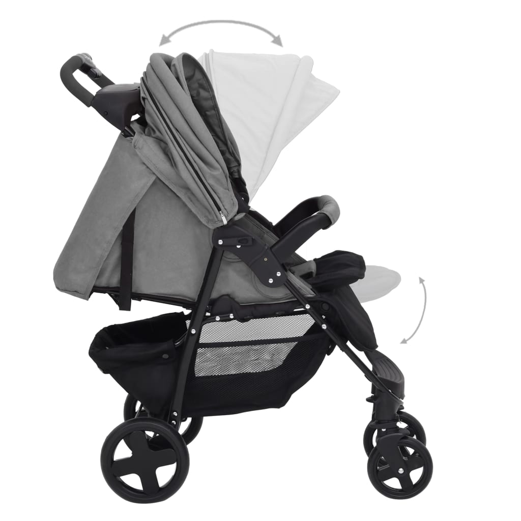 2-in-1 Kinderwagen Hellgrau Stahl