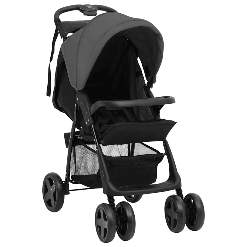 3-in-1 Kinderwagen Dunkelgrau und Schwarz Stahl