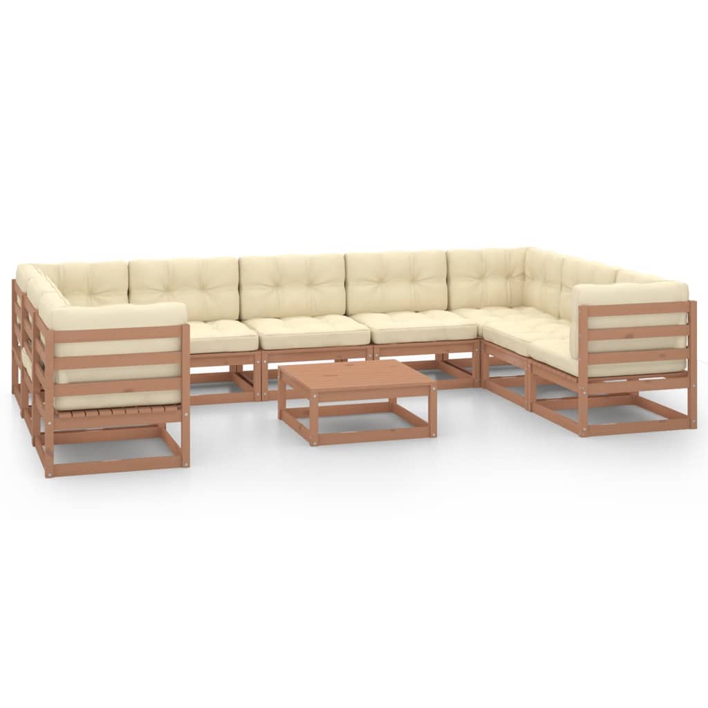 10-tlg. Garten-Lounge-Set Kissen Honigbraun Kiefer Massivholz