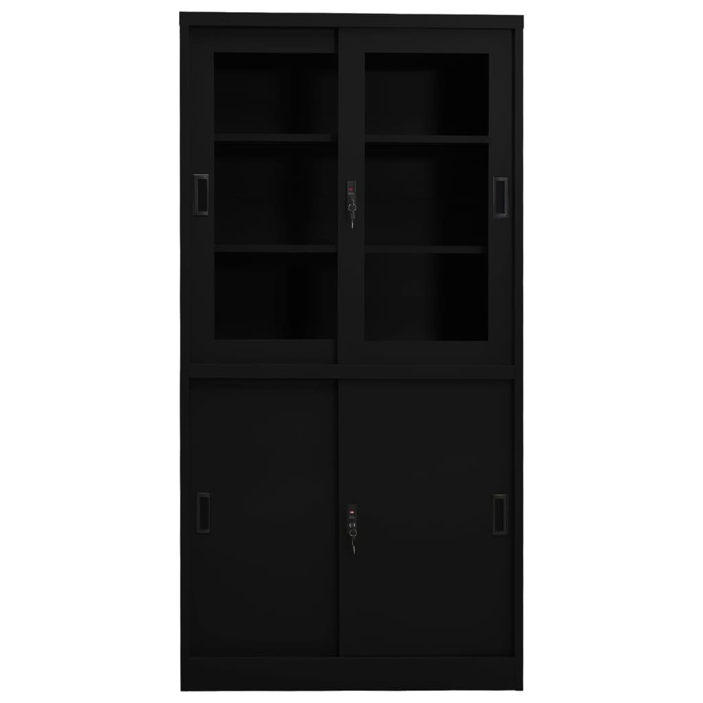 Büroschrank mit Schiebetür Schwarz 90x40x180 cm Stahl