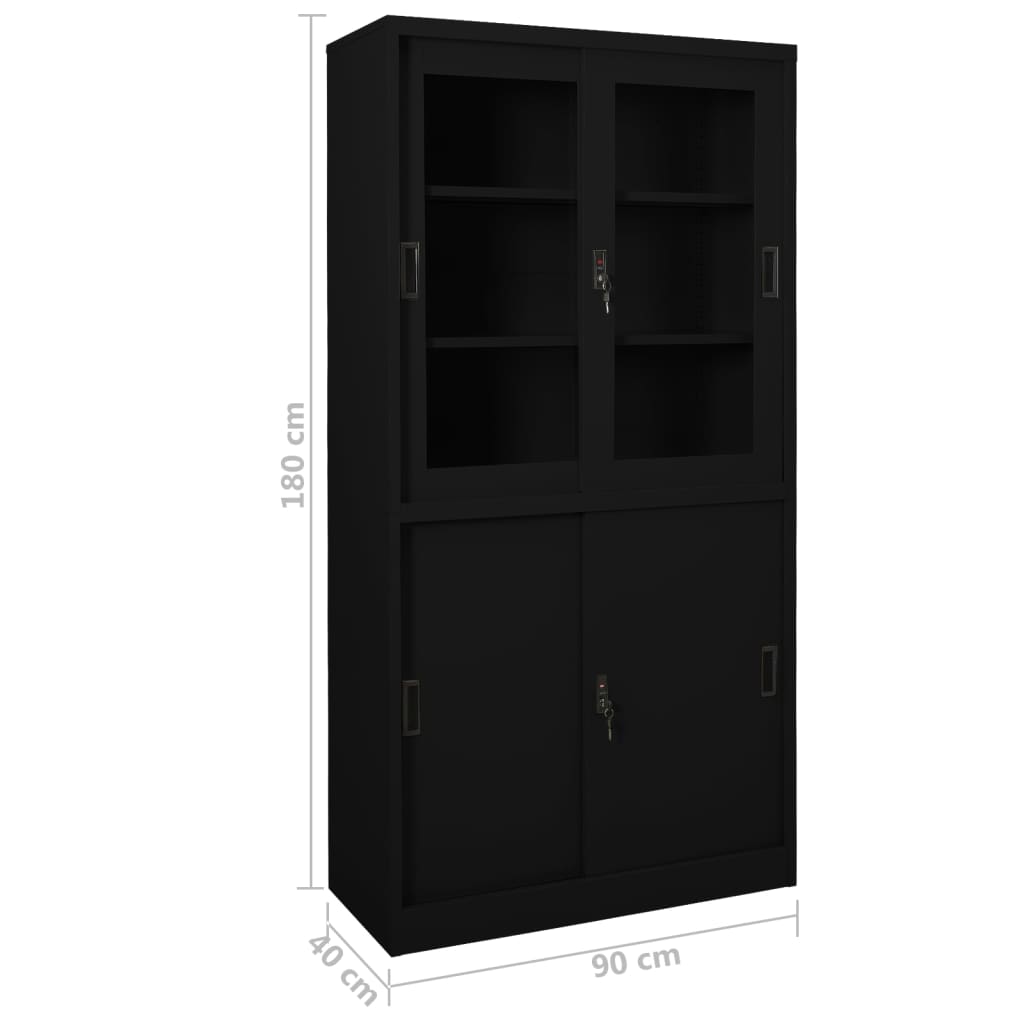 Büroschrank mit Schiebetür Schwarz 90x40x180 cm Stahl