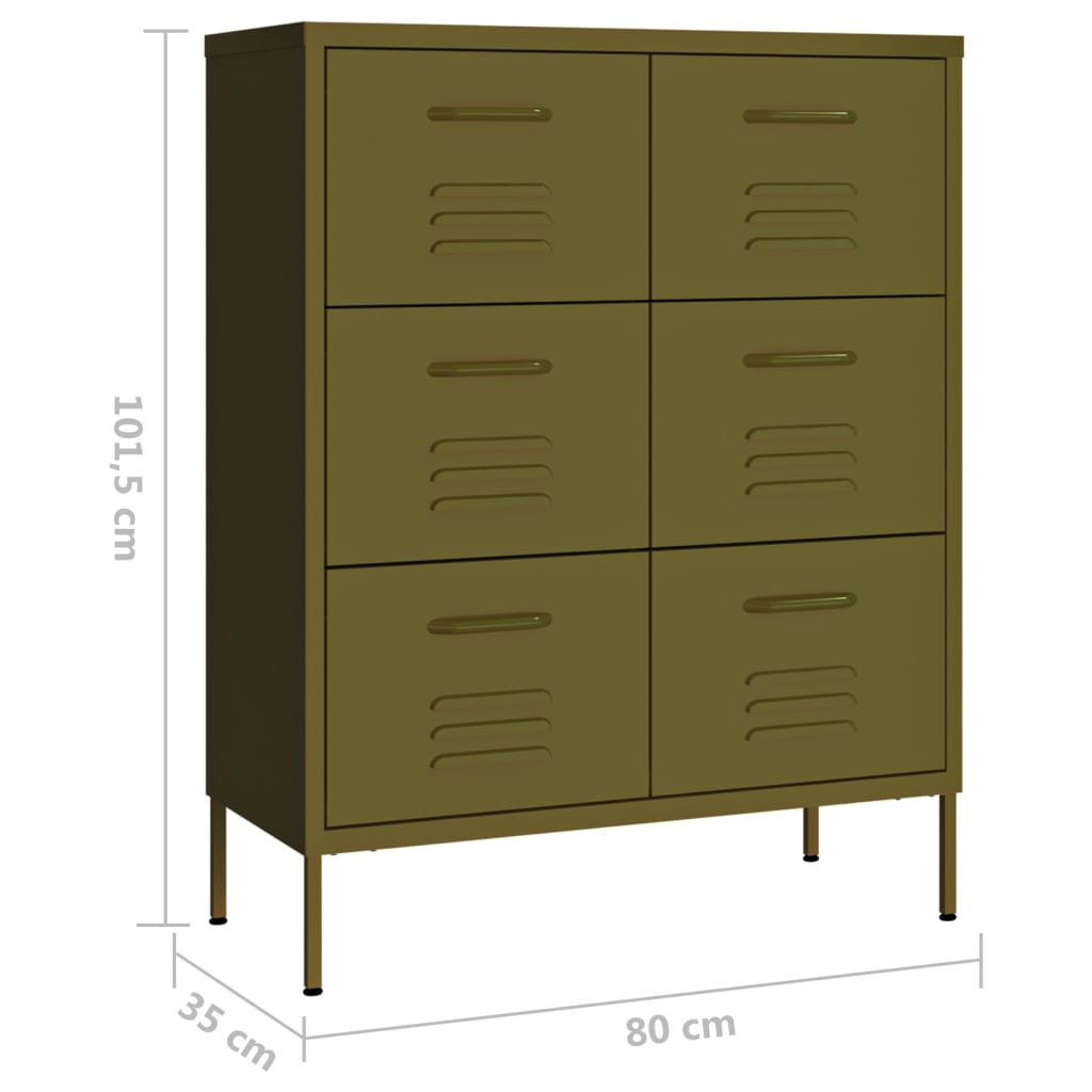 Schubladenschrank Olivgrün 80x35x101,5 cm Stahl