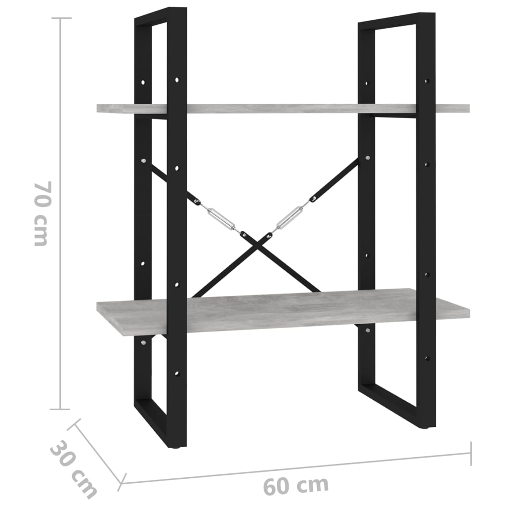 Bücherregal 2 Fächer Betongrau 60x30x70 cm Holzwerkstoff