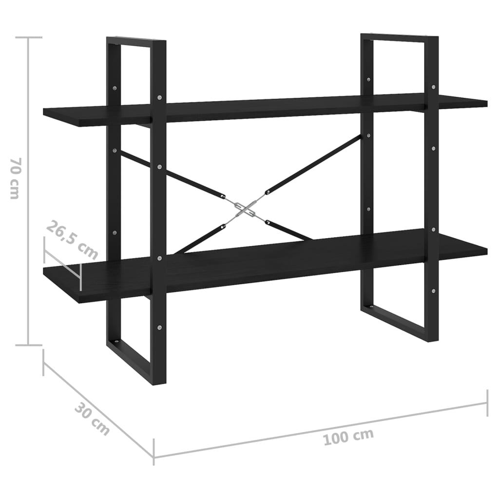 Bücherregal 2 Fächer Schwarz 100x30x70 cm Kiefer Massivholz