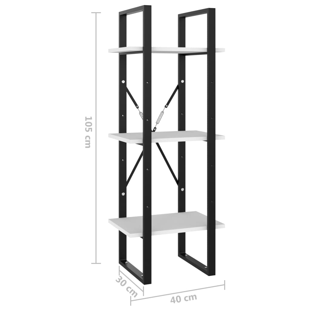 Bücherregal 3 Fächer Weiß 40x30x105 cm Holzwerkstoff