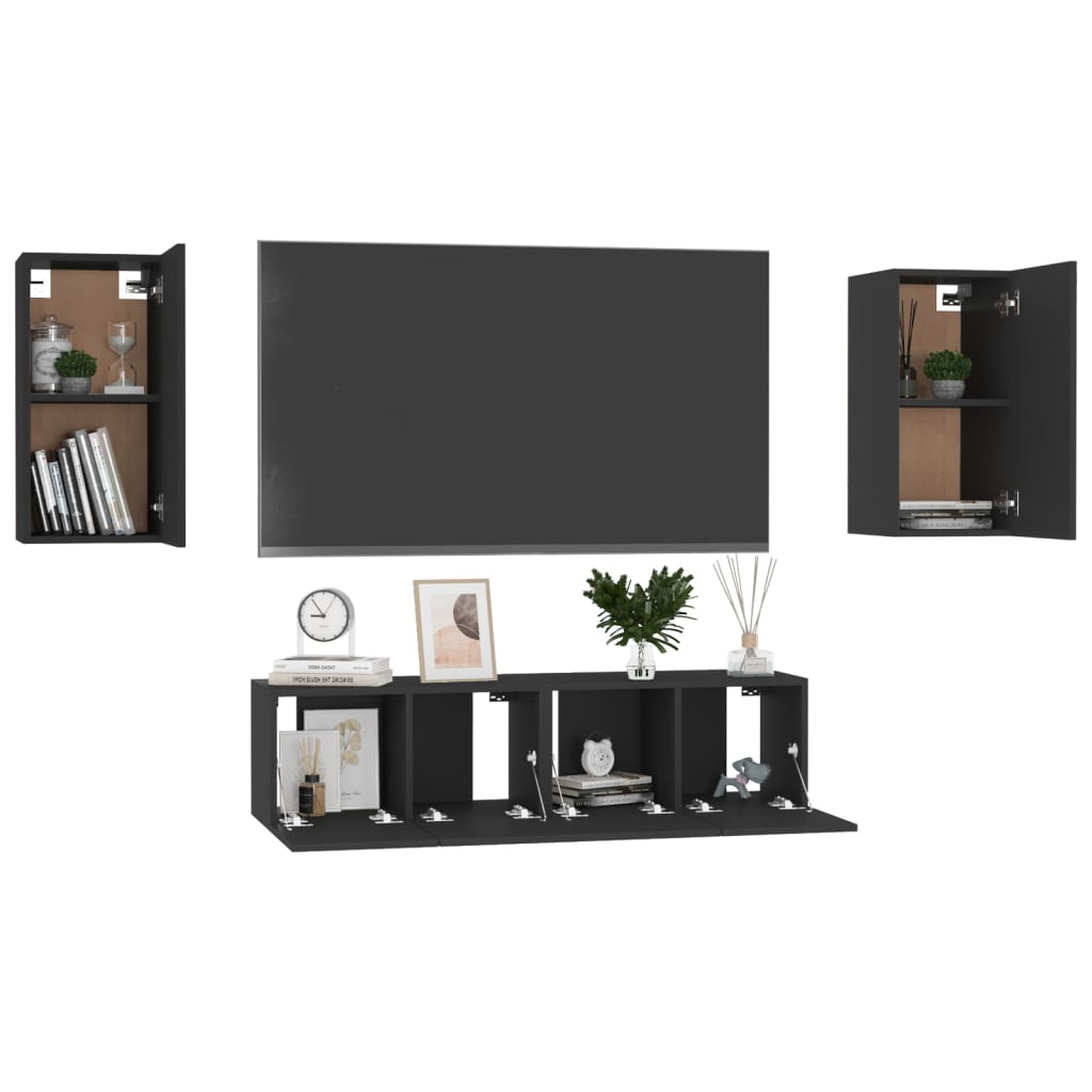 4-tlg. TV-Schrank-Set Schwarz Holzwerkstoff