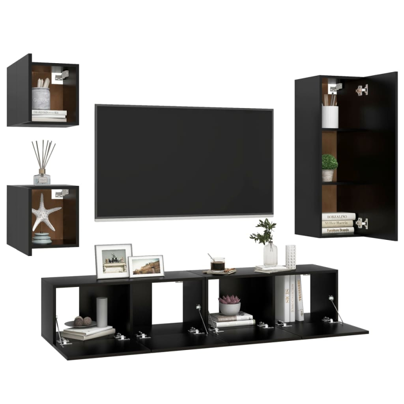 5-tlg. TV-Schrank-Set Schwarz Holzwerkstoff