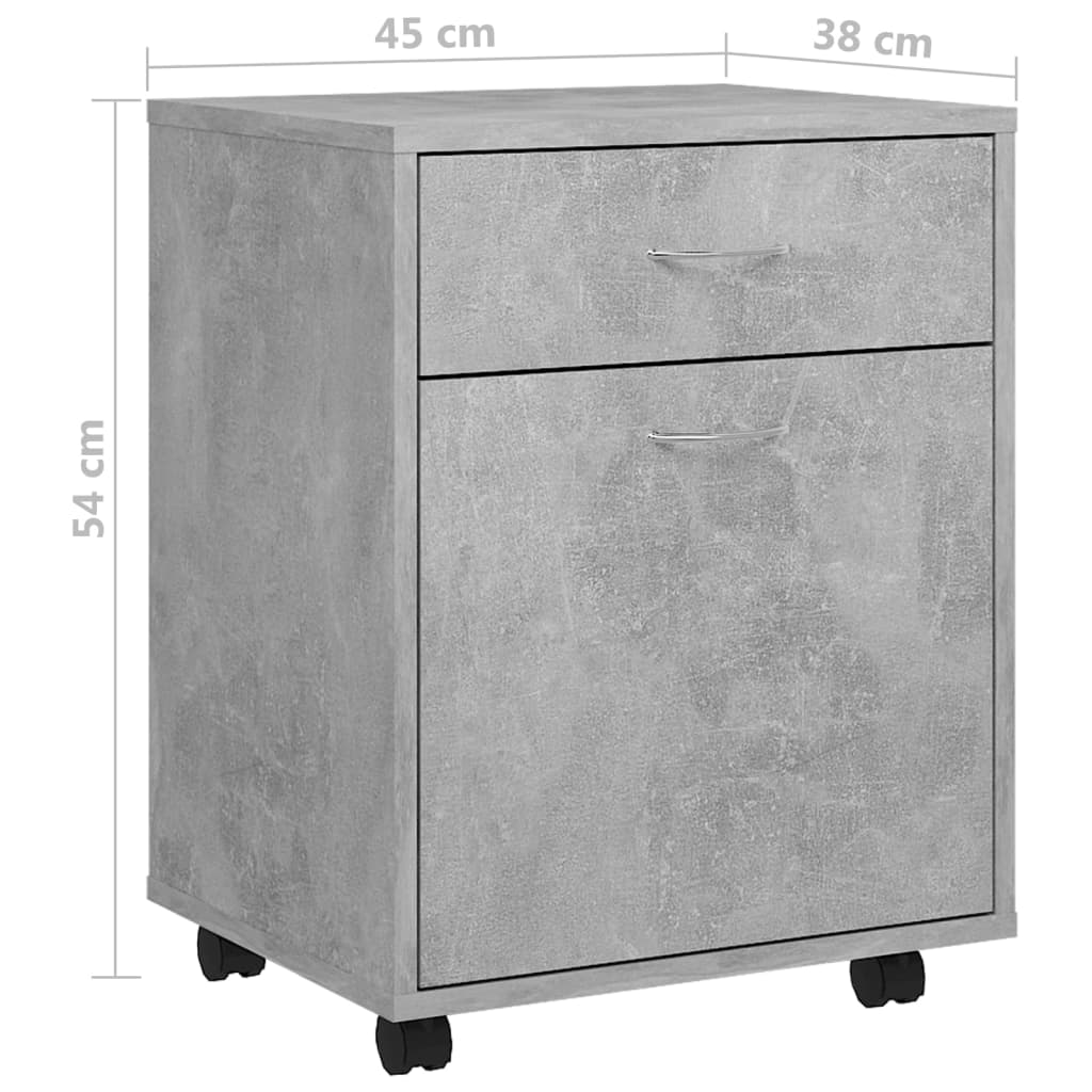 Rollschrank Betongrau 45x38x54 cm Holzwerkstoff