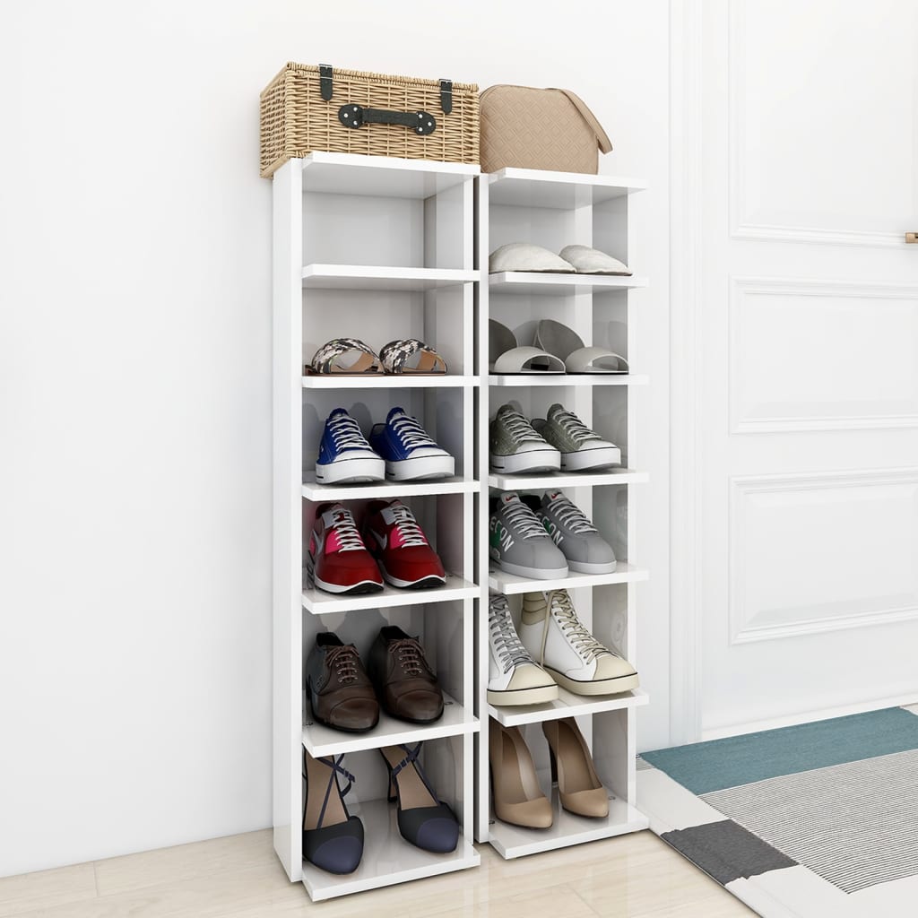 Schuhschränke 2 Stk. Hochglanz-Weiß 27,5x27x102 cm