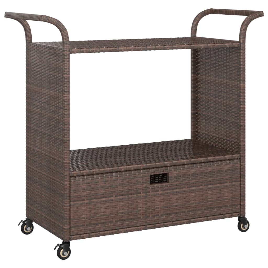 Barwagen mit Schublade Braun 100x45x97 cm Poly Rattan