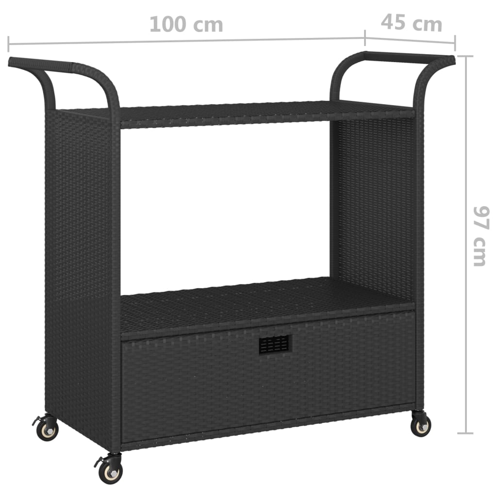 Barwagen mit Schublade Schwarz 100x45x97 cm Poly Rattan