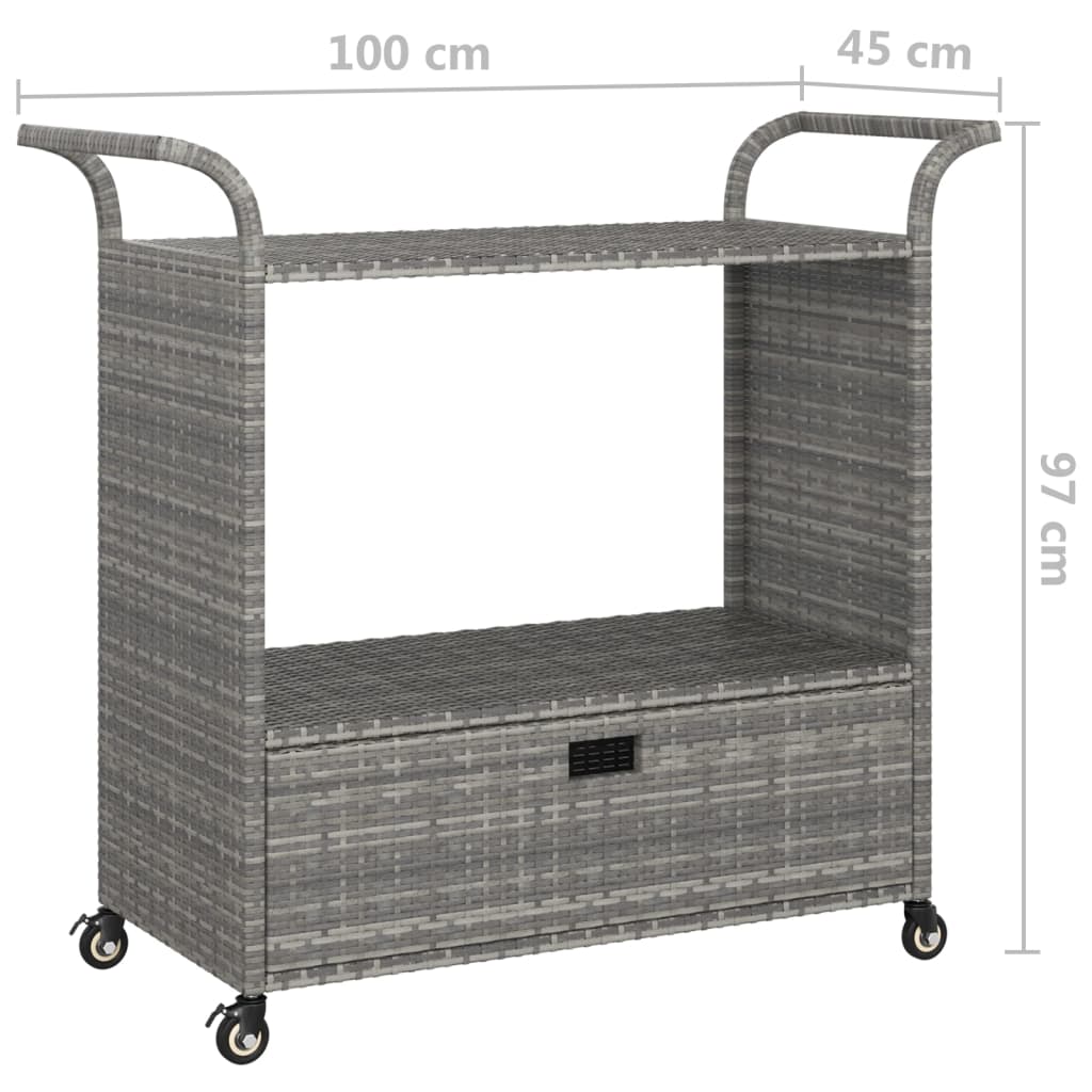 Barwagen mit Schublade Grau 100x45x97 cm Poly Rattan