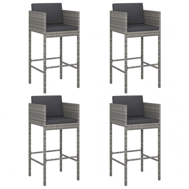 Barhocker 4 Stk. mit Kissen Grau Poly Rattan