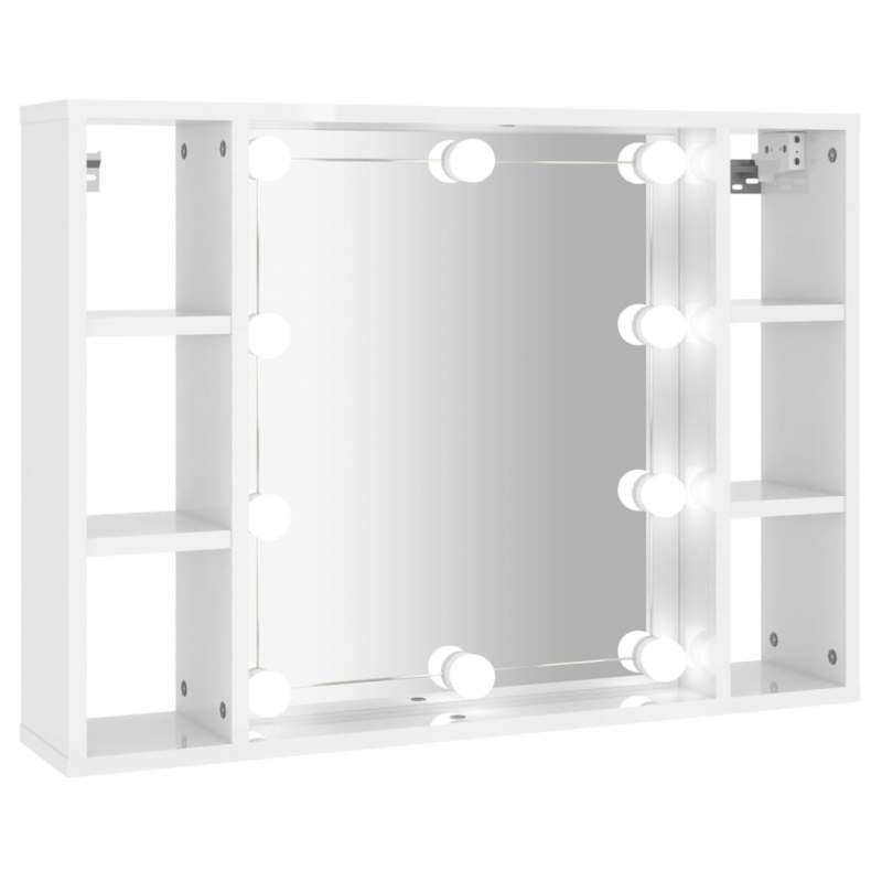 Spiegelschrank mit LED Hochglanz-Weiß 76x15x55 cm