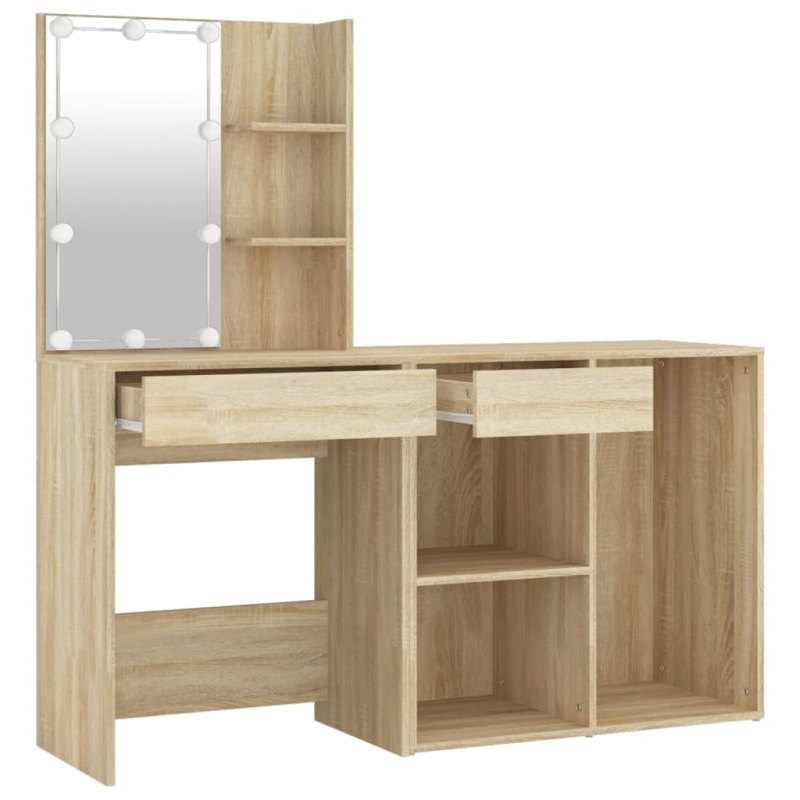 LED-Schminktisch mit Schrank Sonoma-Eiche Holzwerkstoff