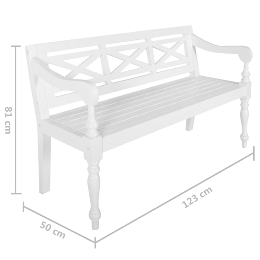 Batavia-Bank Weiß 123 cm Massivholz Mahagoni