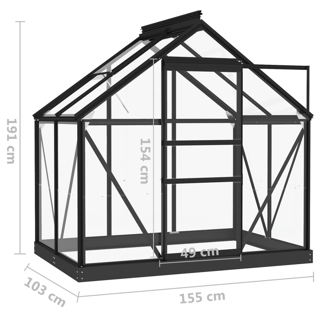 Glas Gewächshaus Anthrazit 155x103x191 cm Aluminium
