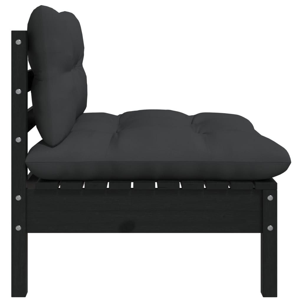 2-Sitzer-Gartensofa mit Kissen Schwarz Massivholz Kiefer