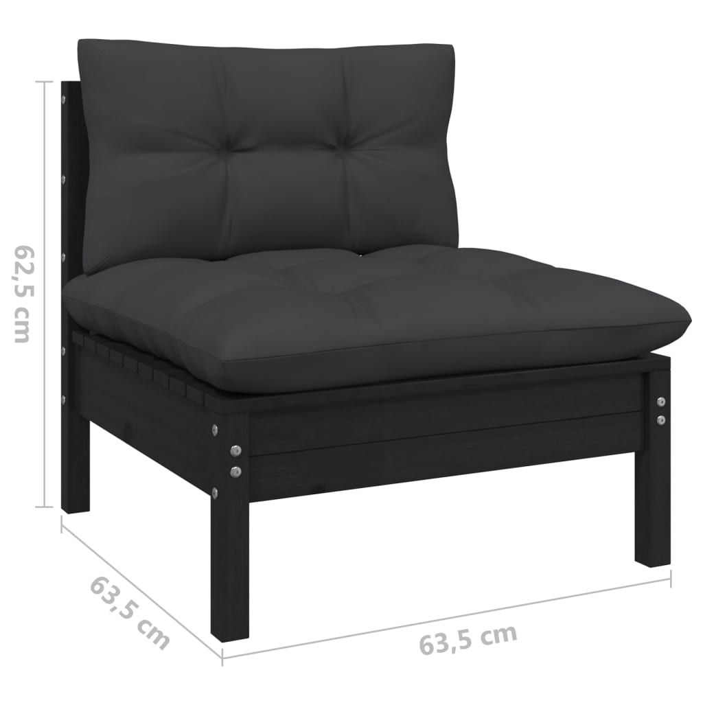 2-Sitzer-Gartensofa mit Kissen Schwarz Massivholz Kiefer