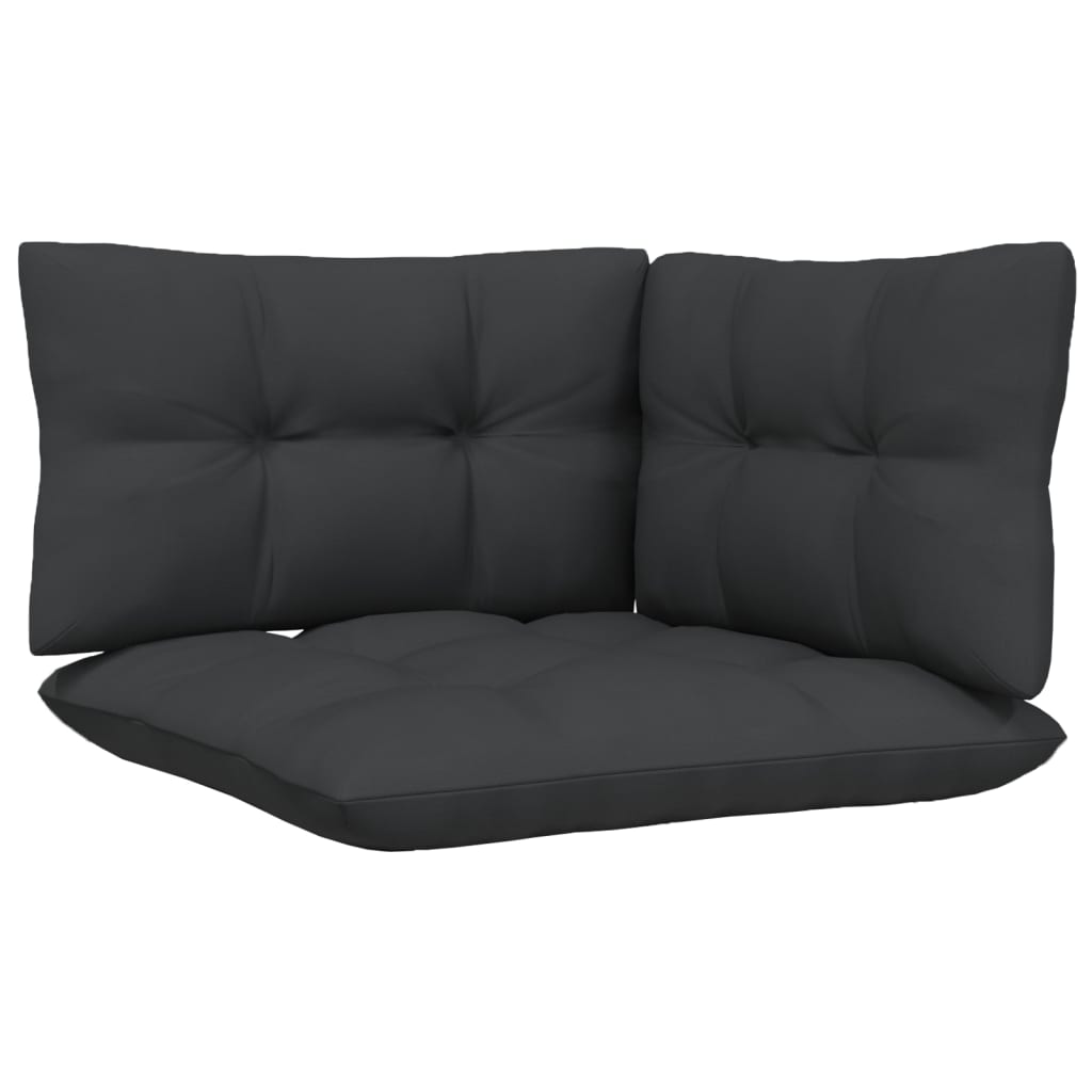 3-tlg. Garten-Lounge-Set mit Kissen Schwarz Kiefer Massivholz