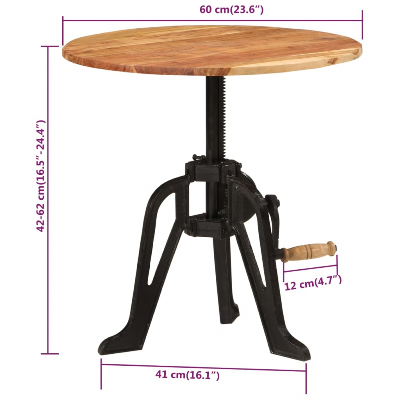 Beistelltisch 60x(42-62) cm Massivholz Akazie und Gusseisen